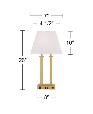 Amity 26" High Modern Desk Lamp USB Port AC Power Outlet Gold Warm Brass Finish Metal Single White Shade Home Office Living Room Charging Bedroom Bedside Nightstand House Reading - Possini Euro Design