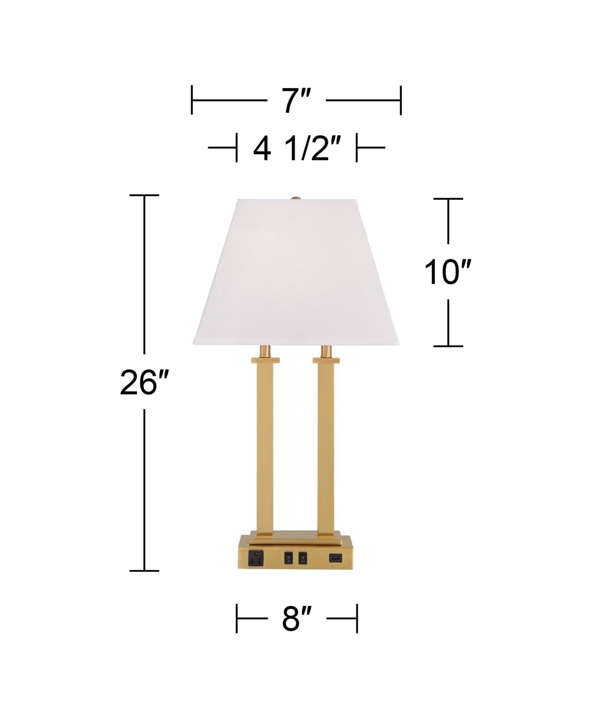 Possini Euro Design Amity High Modern Desk Lamp Usb Port Ac Power OutletWarm Brass Finish Metal Single White Shade Home Office Living Room C