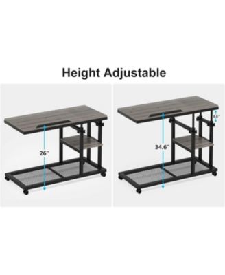 34.5 inch Wood  Height Adjustable C Table with Wheels and Tiltable Drawing Board desk