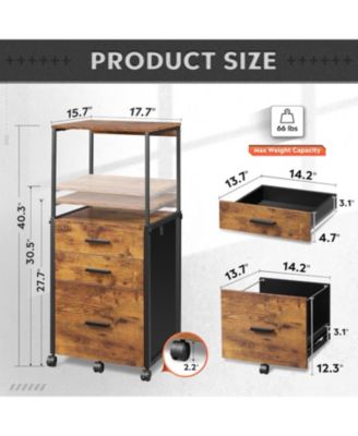 File Cabinet with Storage Drawers, Rolling Printer Stand with Adjustable Shelves, Wood Filing Cabinet for Home Office, Rustic Brown