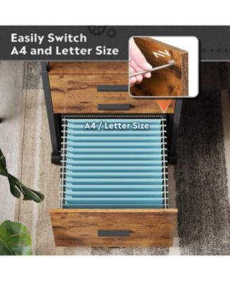 File Cabinet with Storage Drawers, Rolling Printer Stand with Adjustable Shelves, Wood Filing Cabinet for Home Office, Rustic Brown