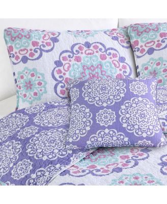 Vivian Purple 4-Piece All-Season Reversible Cotton Quilt Set - Full/Queen