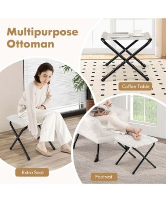 Lazy Sofa Chair Accent Leisure Armchair with Folding Footrest & Storage Pocket