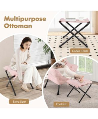 Lazy Sofa Chair Accent Leisure Armchair with Folding Footrest & Storage Pocket