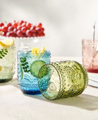 Vintage Embossed Floral Tumbler Drinking Glasses, Set of 4