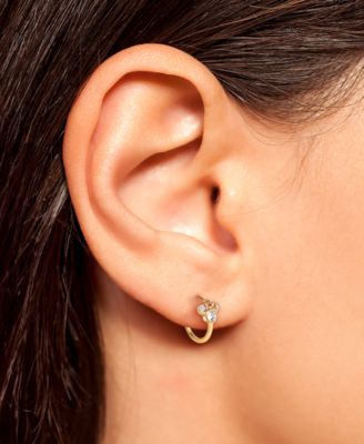 Minnie Mouse Cubic Zirconia Small Hoop Earrings in 10k Yellow & Rose Gold, 1/2" 