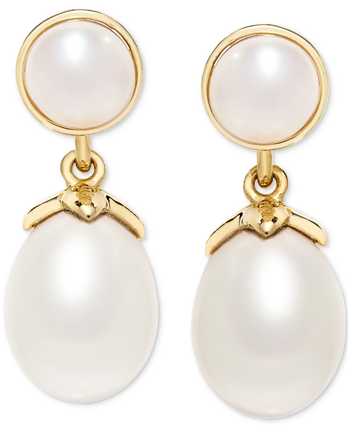 Cultured Freshwater Pearl (5mm & 8-1/2 x 7-1/2mm) Tear-Shape Drop Earrings in 14k Gold-Plated Sterling Silver - Gold Over Silver