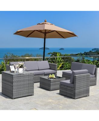 8 Pieces Wicker Sofa Rattan Dining Set Patio Furniture with Storage Table-Gray