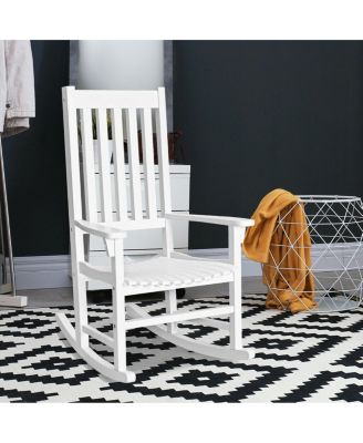 Indoor Outdoor Wooden High Back Rocking Chair-White