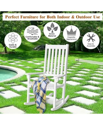 Indoor Outdoor Wooden High Back Rocking Chair-White