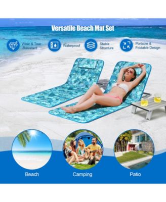 3 Pieces Beach Lounge Chair Mat Set 2 Adjustable Lounge Chairs with Table Stripe-Green