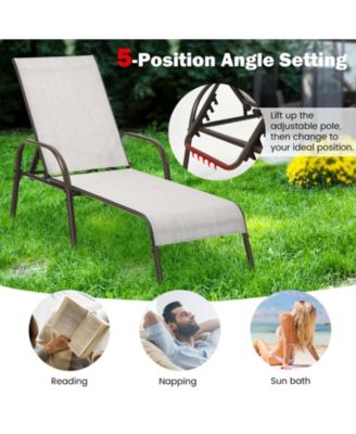 Adjustable Patio Chaise Folding Lounge Chair with Backrest-Gray