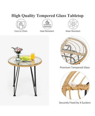 3 Pieces Rattan Furniture Set with Cushioned Chair Table-Black