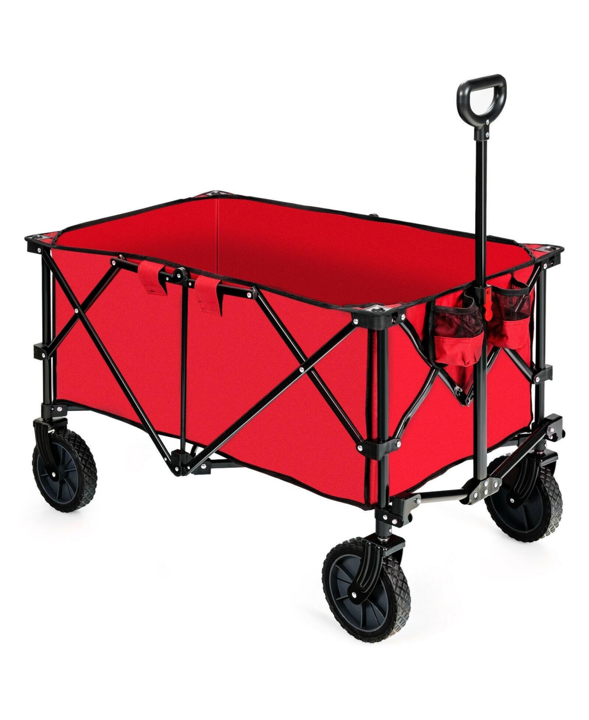 Outdoor Folding Wagon Cart with Adjustable Handle and Universal Wheels-Red - Red