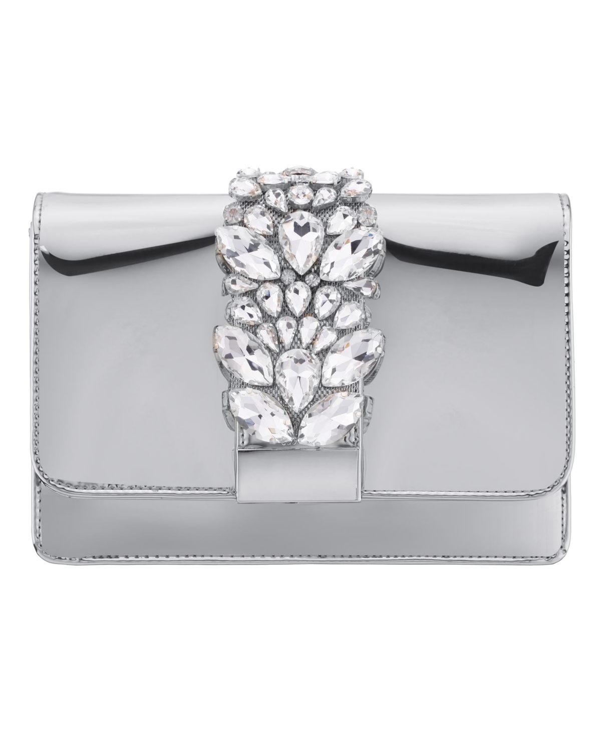 Nina Crystal Embellished Patent Flap Clutch In Silver