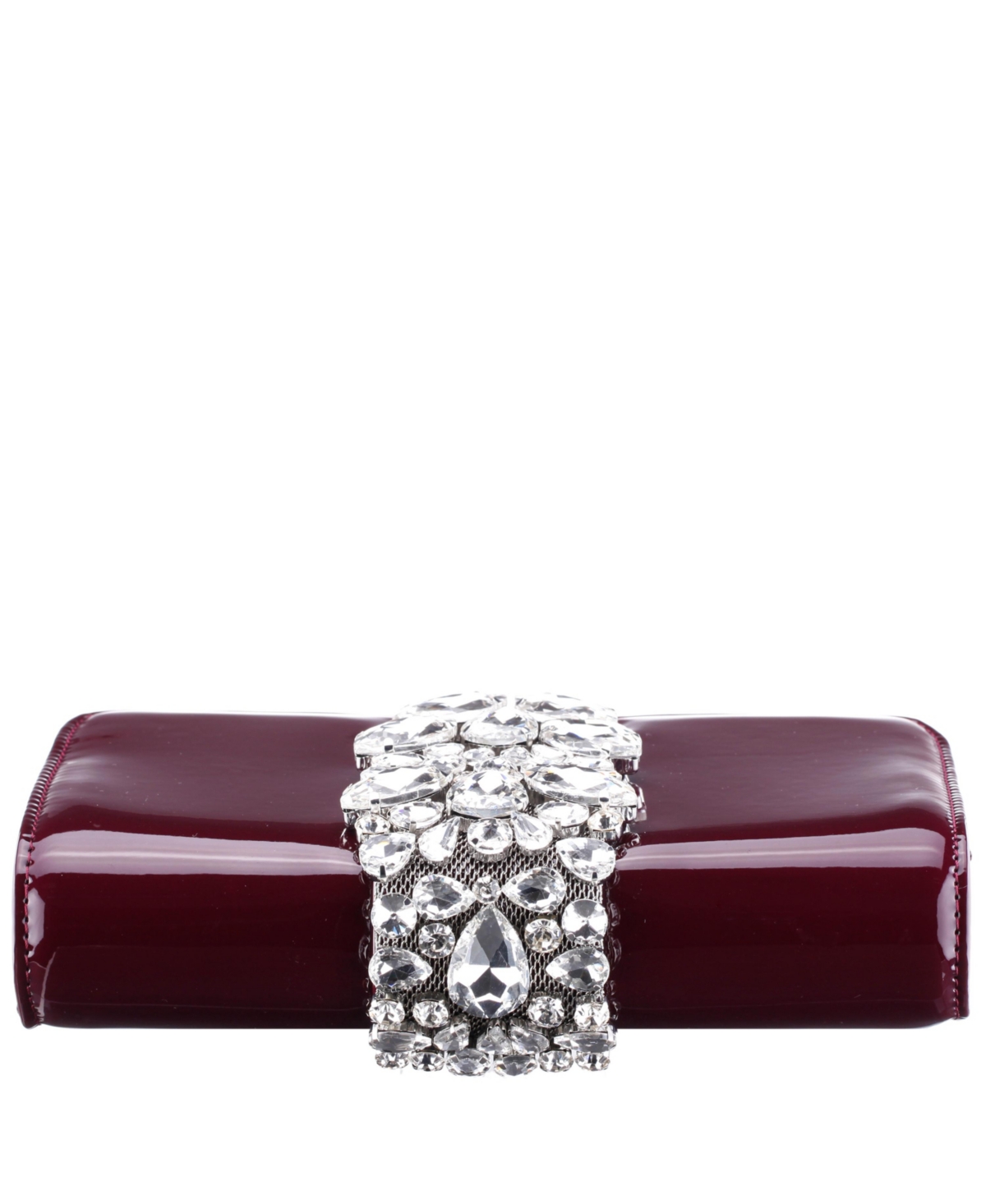 Shop Nina Crystal Embellished Patent Flap Clutch In Bordeaux