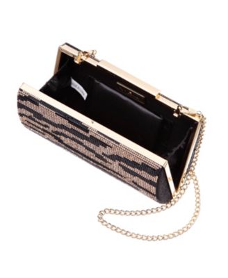Zebra Print Crystal Curved Minaudiere Clutch