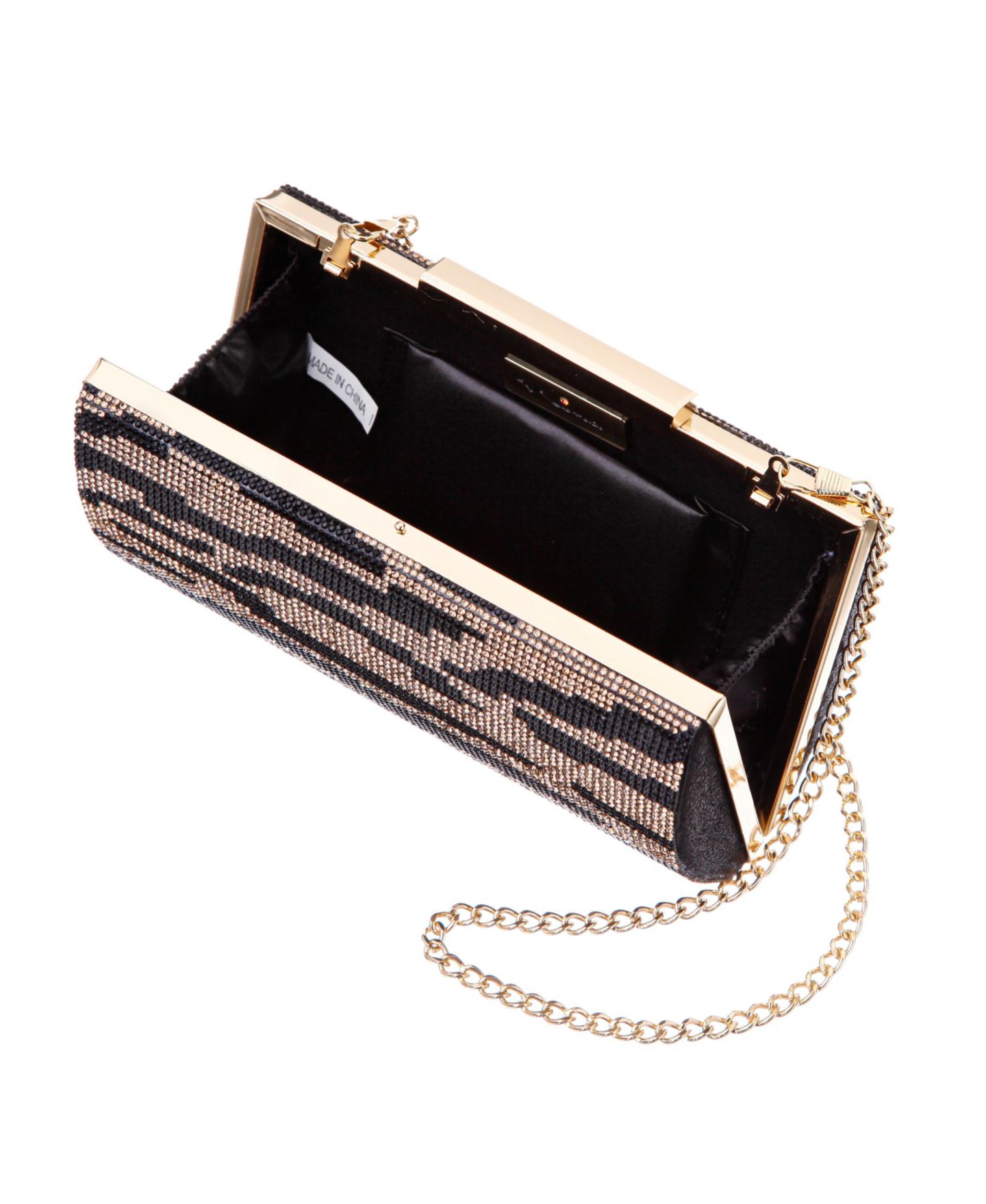 Женский клатч Nina Zebra Print Crystal Curved Minaudiere Clutch, цвет: Чёрный / Золотой — фото 4