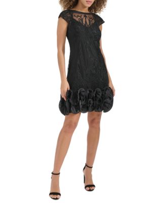 Women's Embroidered-Mesh Ruffled-Hem Sheath Dress