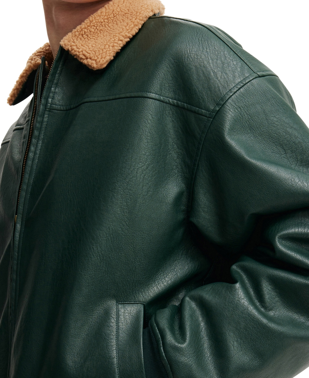 Shop Cotton On Men's Artificial Leather Flight Jacket In Dark Emerald