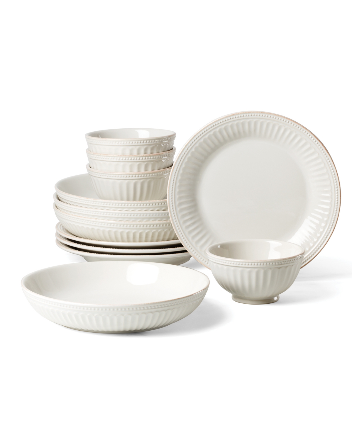 French Perle Groove 12 Pc. Dinnerware Set, Service for 4 - White