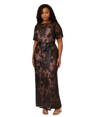 Adrianna Papell - Plus Size Sequin Lace Tie-Waist Mermaid Gown