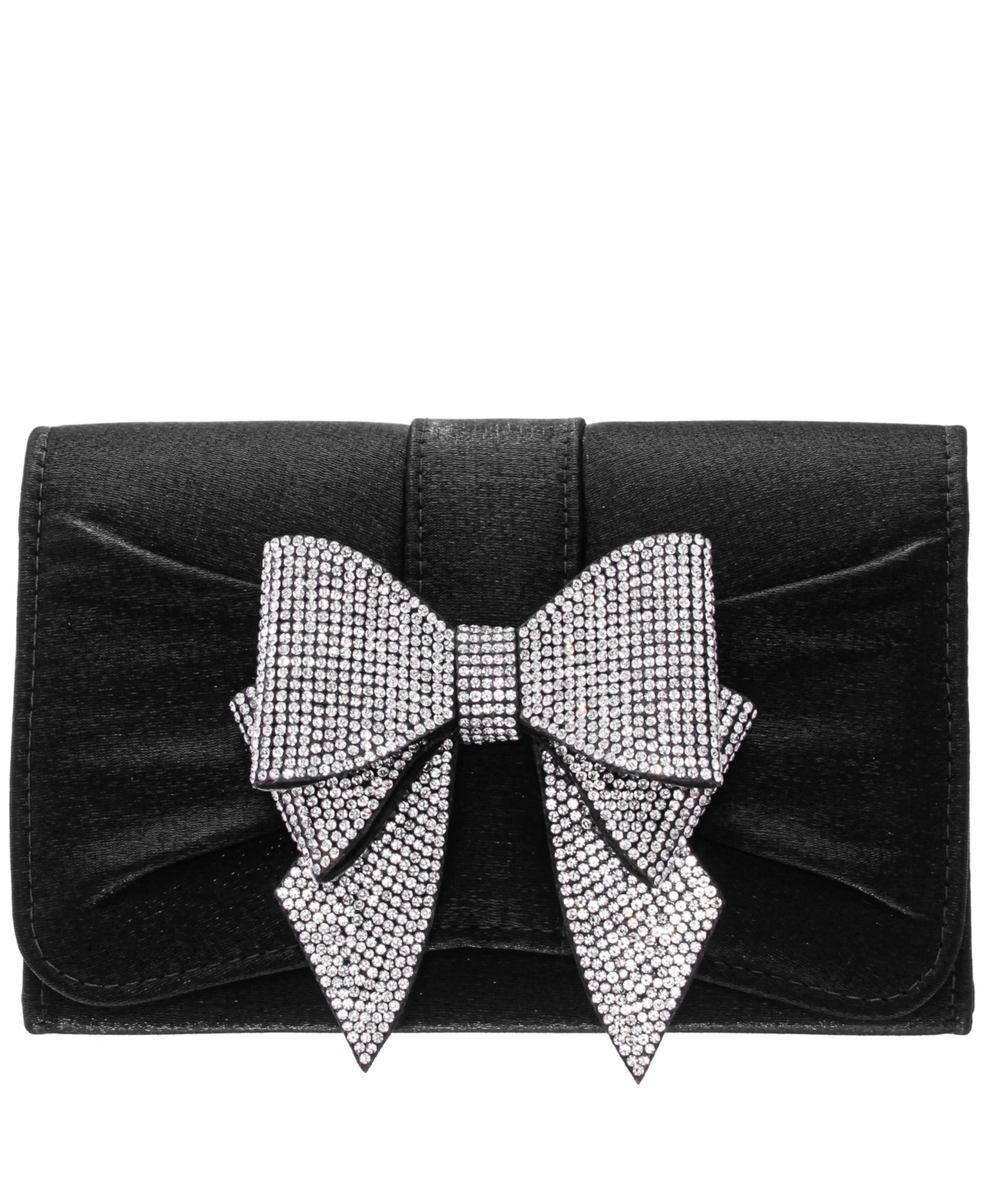 Nina Tiered Crystal Bow Flap Clutch In Black