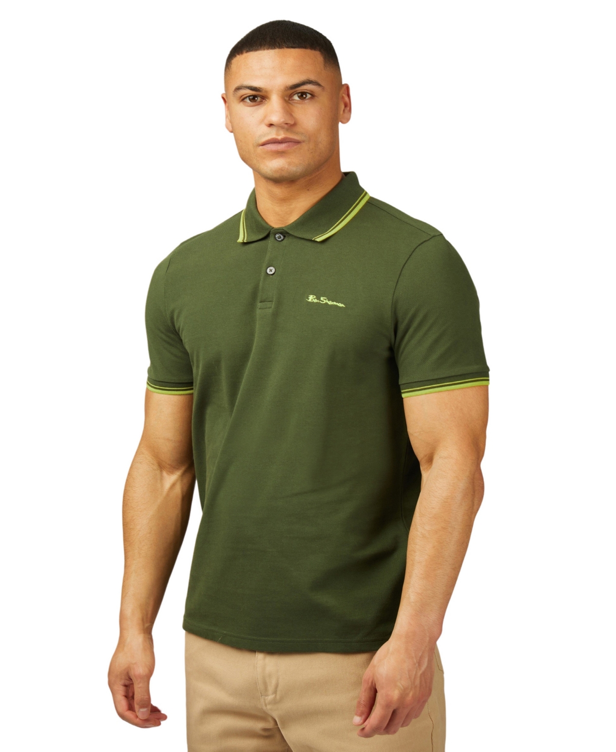 Ben Sherman Signature Cotton Pique Polo Shirt Top In Camouflage, Men's At Urban Outfitters In Camouflage