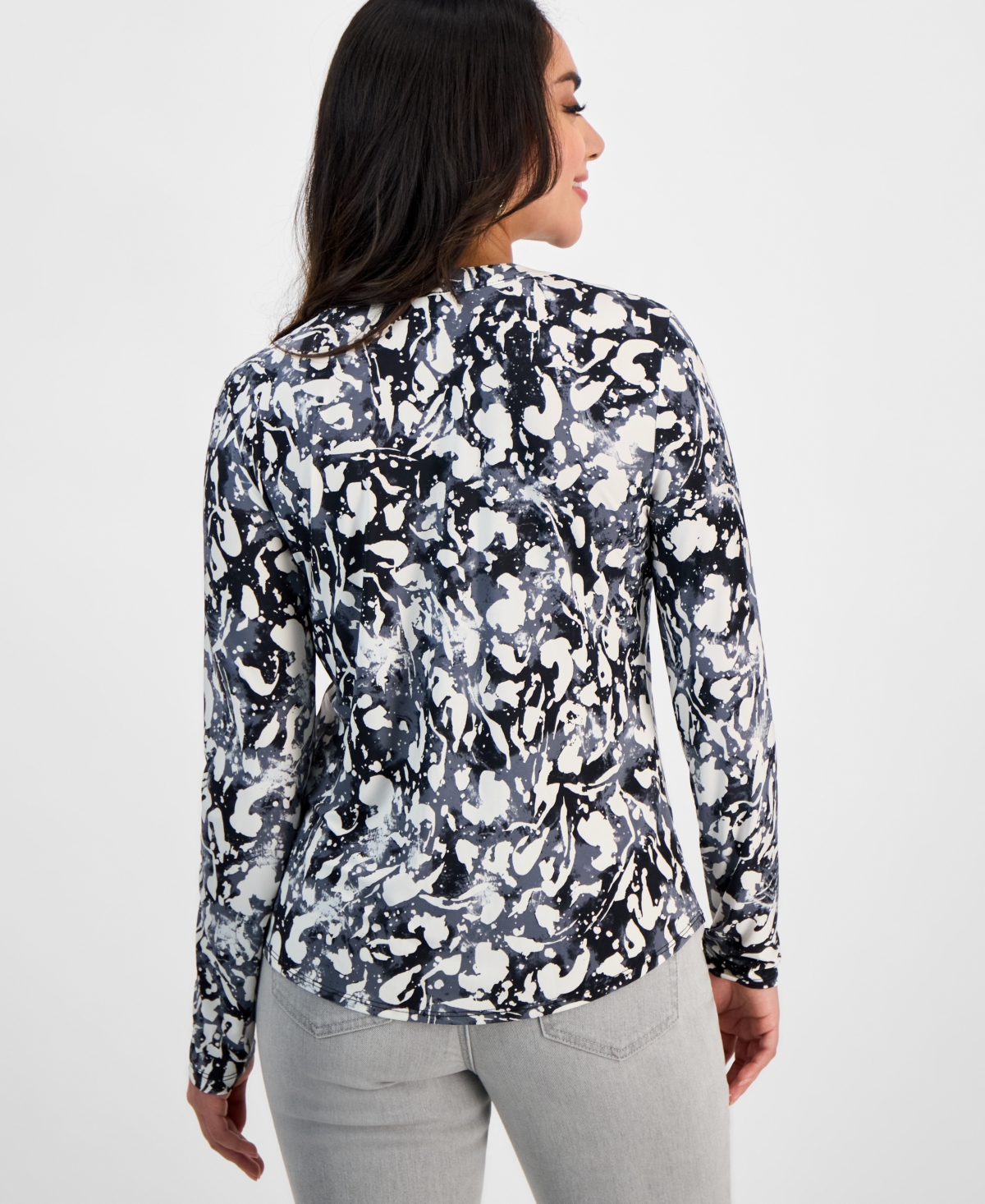 Inc International Concepts Petite Printed Long-sleeve Top, Exclusively At Macy's In Trina Text
