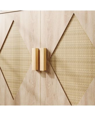 Buffet Cabinet with Storage, Storage Cabinet with 2 Rattan Decorated, Sideboard Cabinet, Accent Cabinet for Living Room, Dining Room, Entryway, Natural