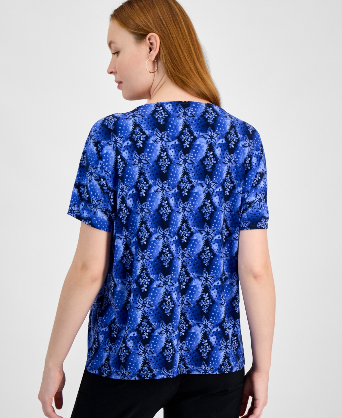 Shop Jm Collection Women's Printed Top, Exclusively At Macy's In Intrepid Blue