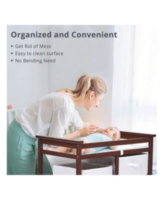 Wooden Baby Changing Table, Diaper Changing Table, Infant Diaper Changing Station Dresser With Laundry Hamper, 3 Drawer Basket And Changing Pad