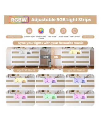 Natural Rattan Dresser For Bedroom With LED Light And Charging Station, 6 Drawer Double Dressers, Modern Wooden Dresser Chest, Beside Table For Closet, Nursery, Living Room