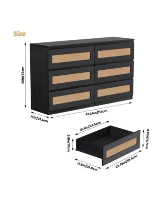 6-Drawer MDF Rattan Design with Anti-Tip Kit & Smooth Rails Modern Bedroom Dresser