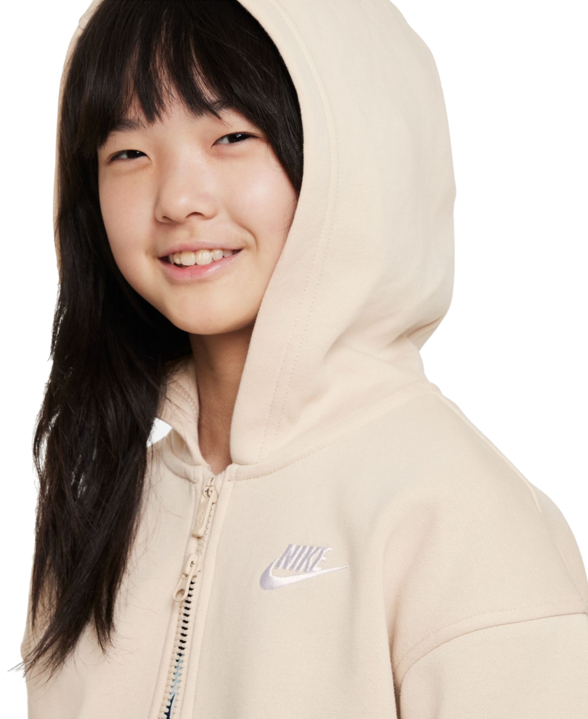 Nike Sportswear Girls' Club Fleece Oversized Full-Zip Hoodie -whi