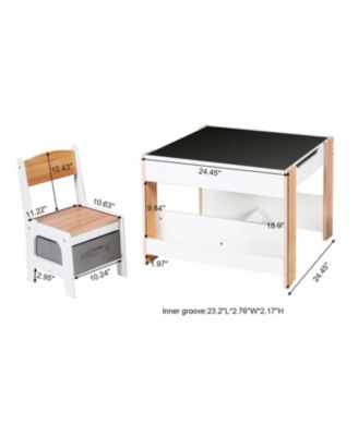 Kids Art Play Activity Table with Storage Shelf and Chair Set with Storage Baskets, White & Gray