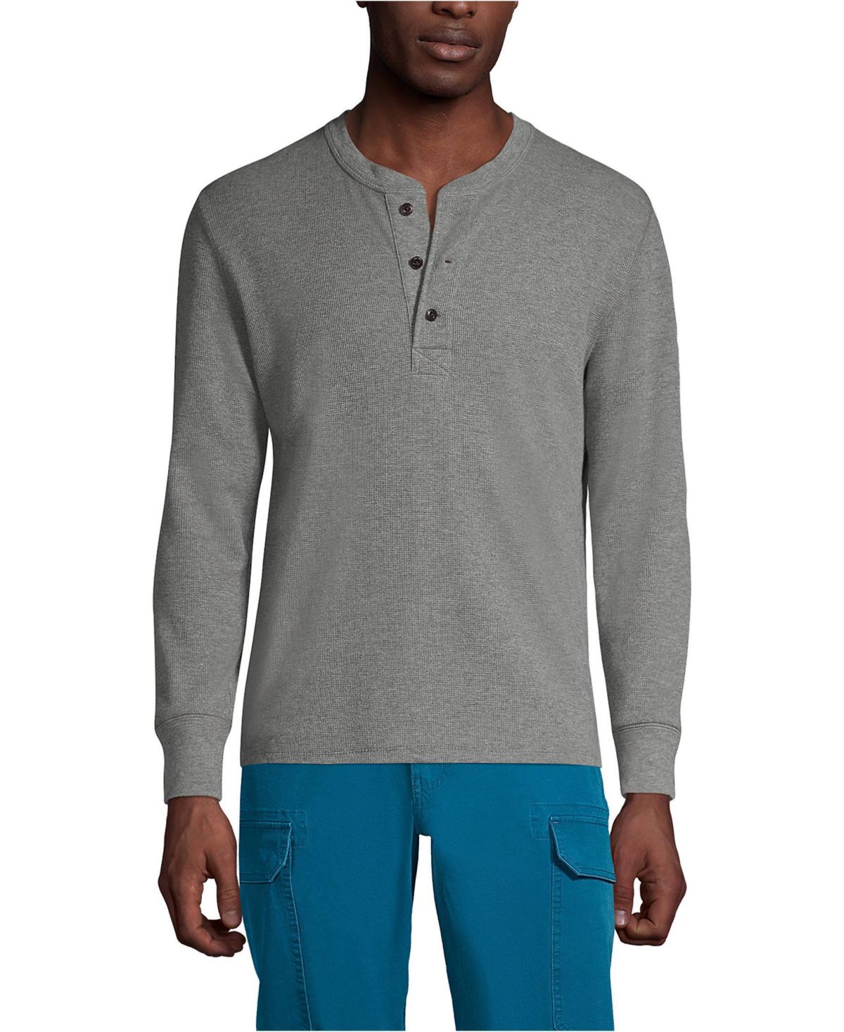 Мужские высокие термовафли с длинным рукавом Henley