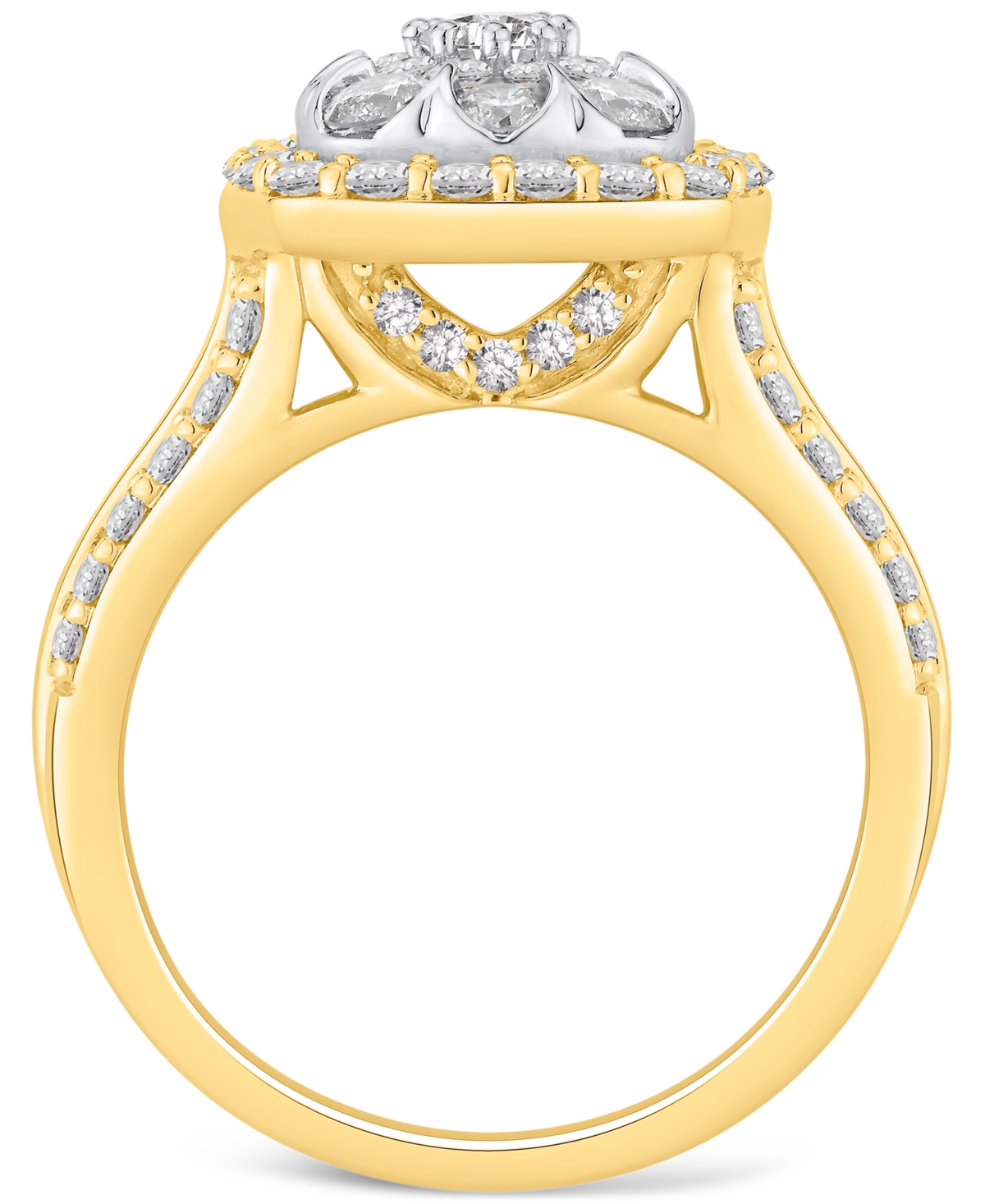 Macy's Diamond Square Cluster Engagement Ring (1-1/2 Ct. T.w.) In 14k Gold In Two-tone
