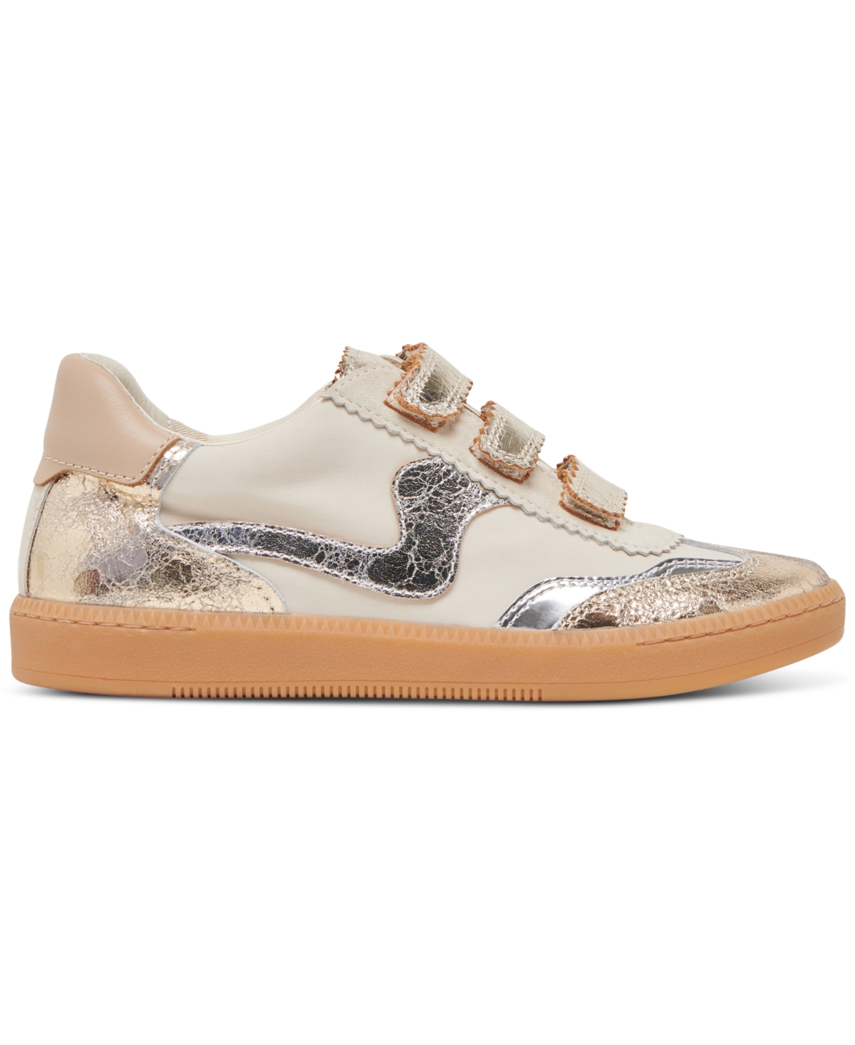 Dolce Vita Women's Notice Adjustable Strap Low Profile Sneakers In Silver Gold Distressed Leather