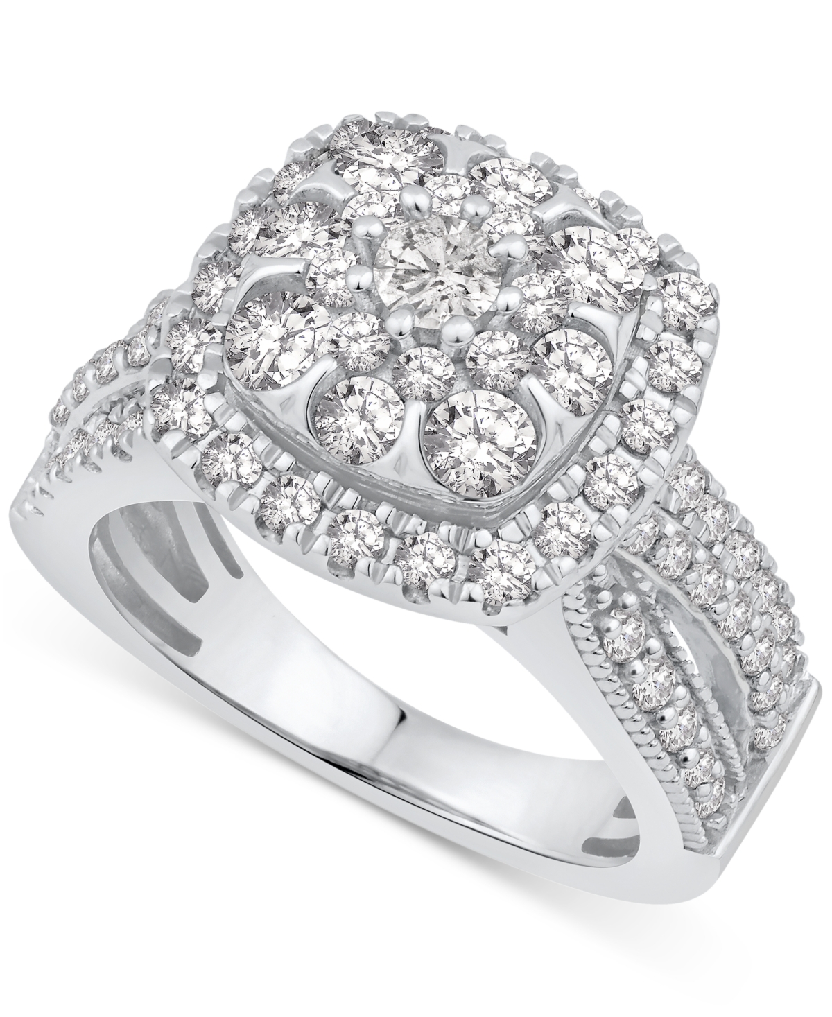Diamond Square Cluster Engagement Ring (2 ct. t.w.) in 14k White Gold - White Gold