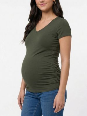Maternity V-Neck Side-Ruched Short Sleeve Tee - Motherhood