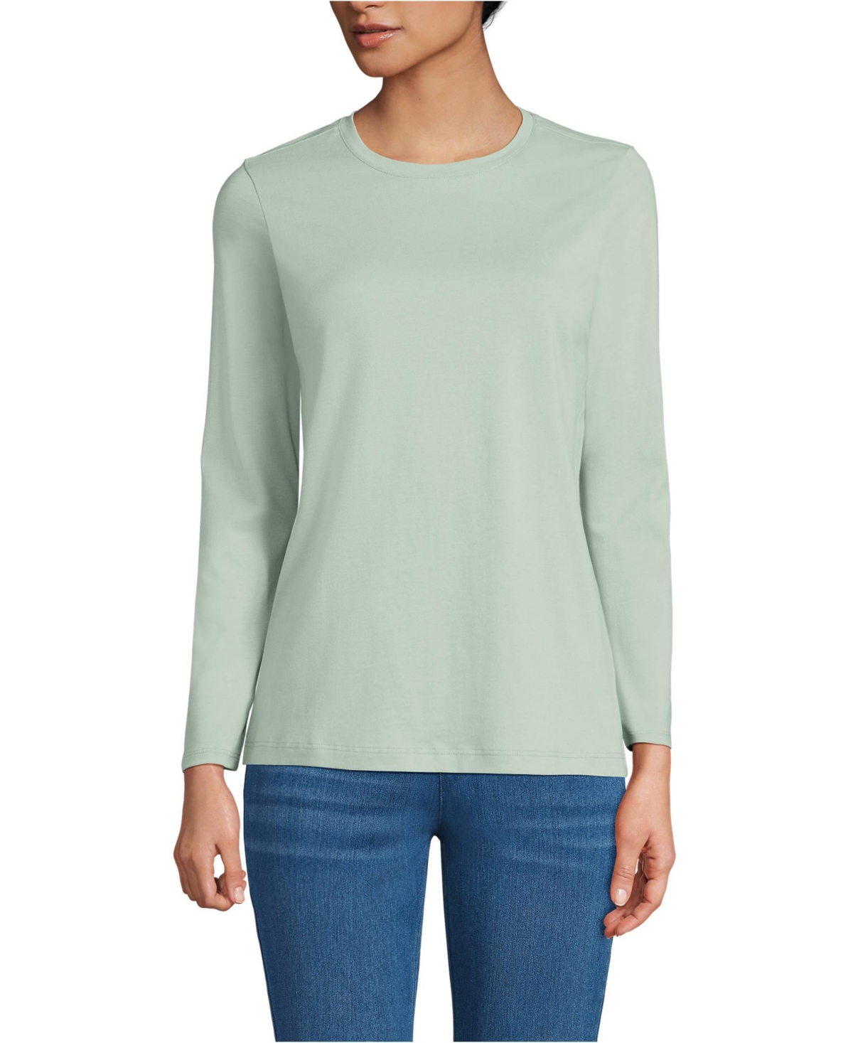 Lands' End Petite Relaxed Supima Cotton Long Sleeve Crew Neck T-Shirt