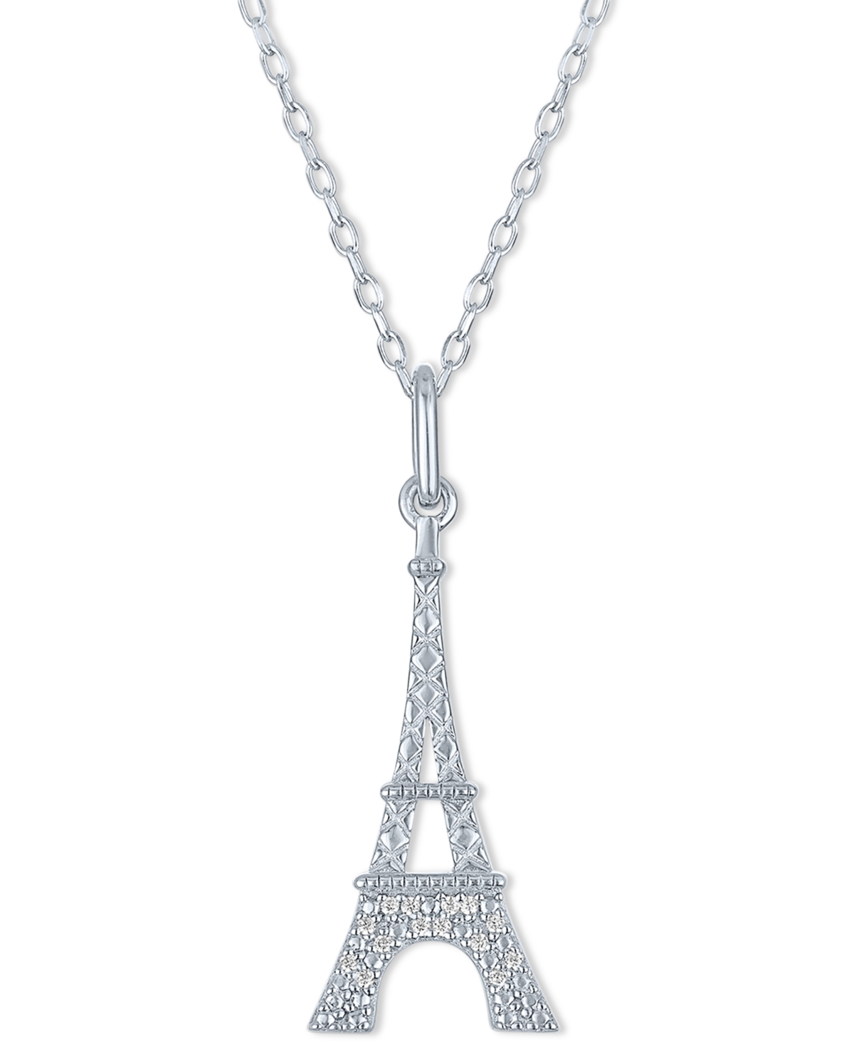 MACY'S DIAMOND ACCENT EIFFEL TOWER PENDANT NECKLACE IN STERLING SILVER, 16" + 2" EXTENDER 