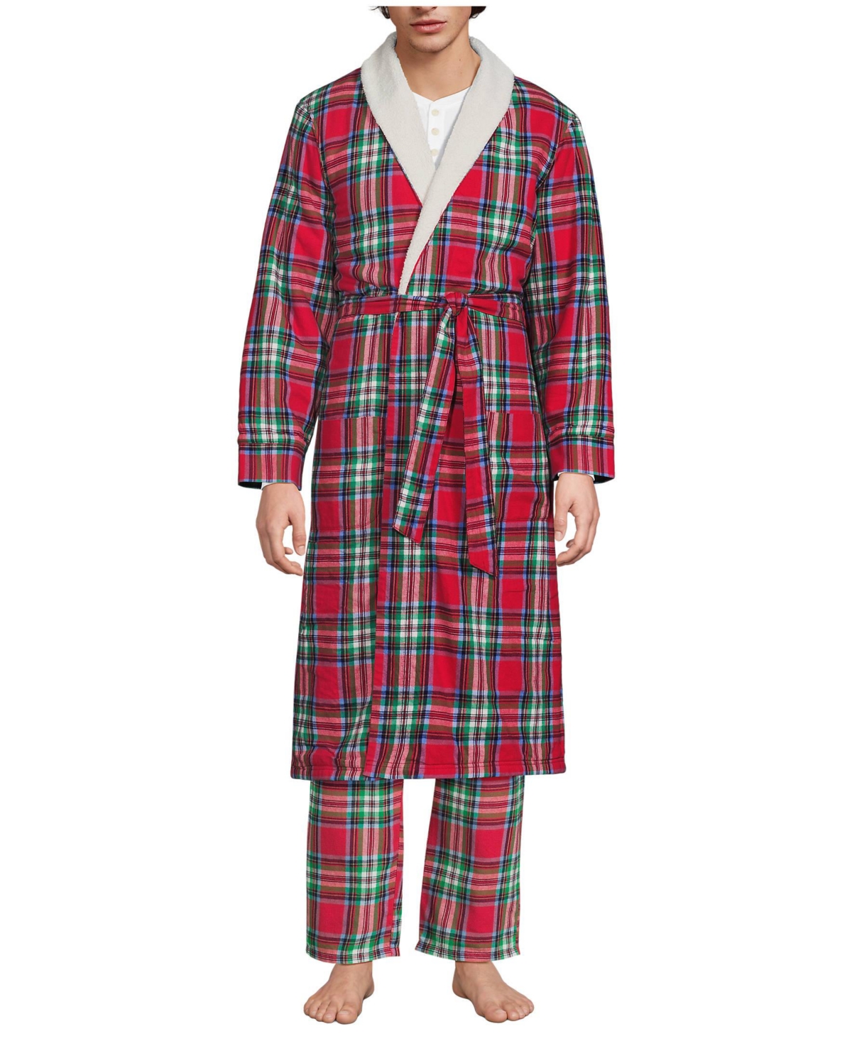 Lands' End Men's High Pile Fleece Lined Flannel Robe