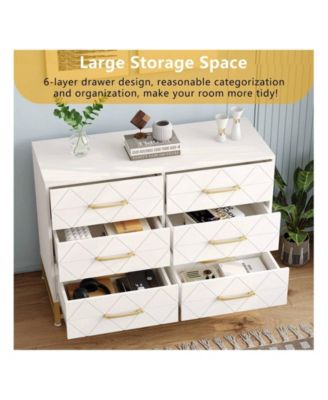 Dresser For Bedroom With 6 Drawer Double Dressers, Modern Wooden Dresser Chest, Beside Table For Closet, Nursery, Living Room