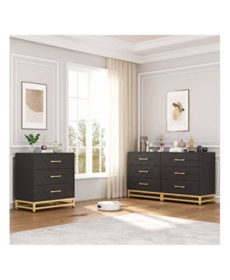 3-Drawer Wood Storage Bedside Dresser with Gold Handles