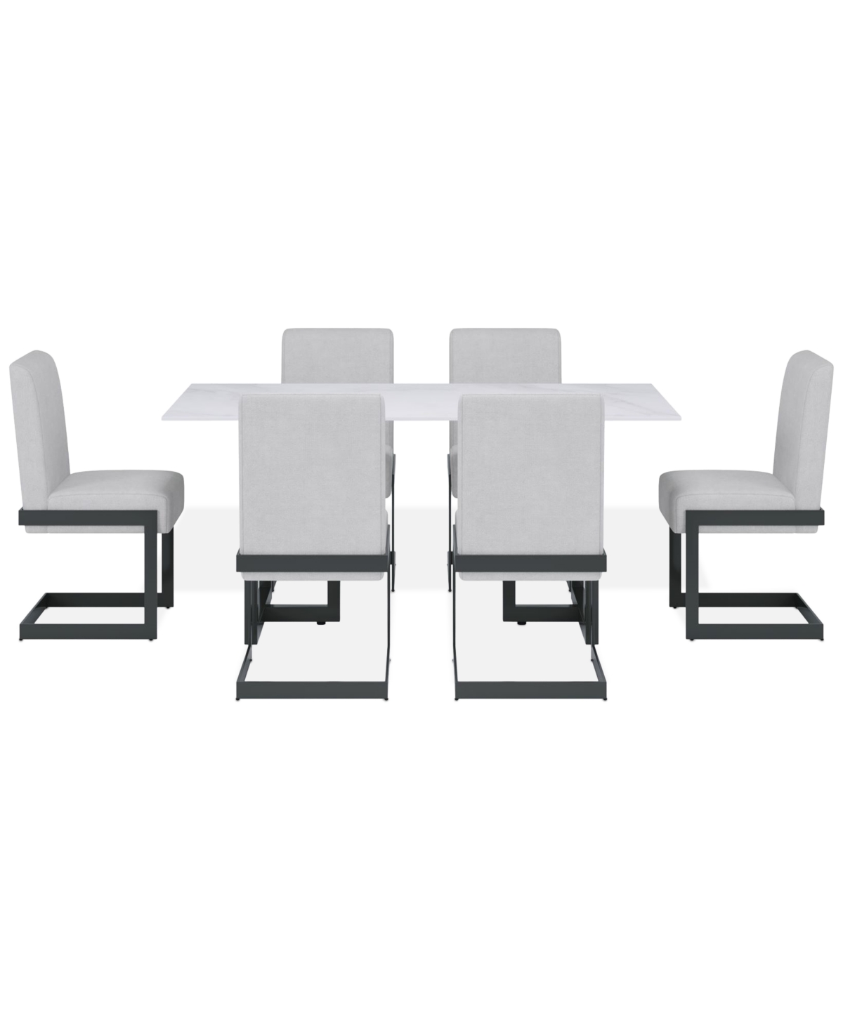 Macy's Emila 7 Pc. Dining Set (rectangular Table & 6 Chairs), Created For  In White Sintered Stone With Gunmetal Base