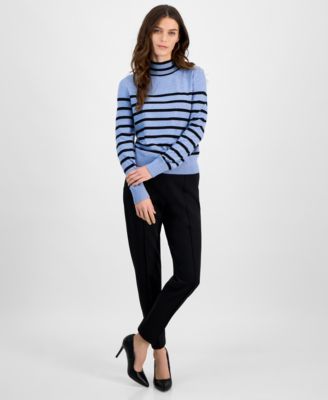 Women's Striped Mock-Neck Long-Sleeve Sweater