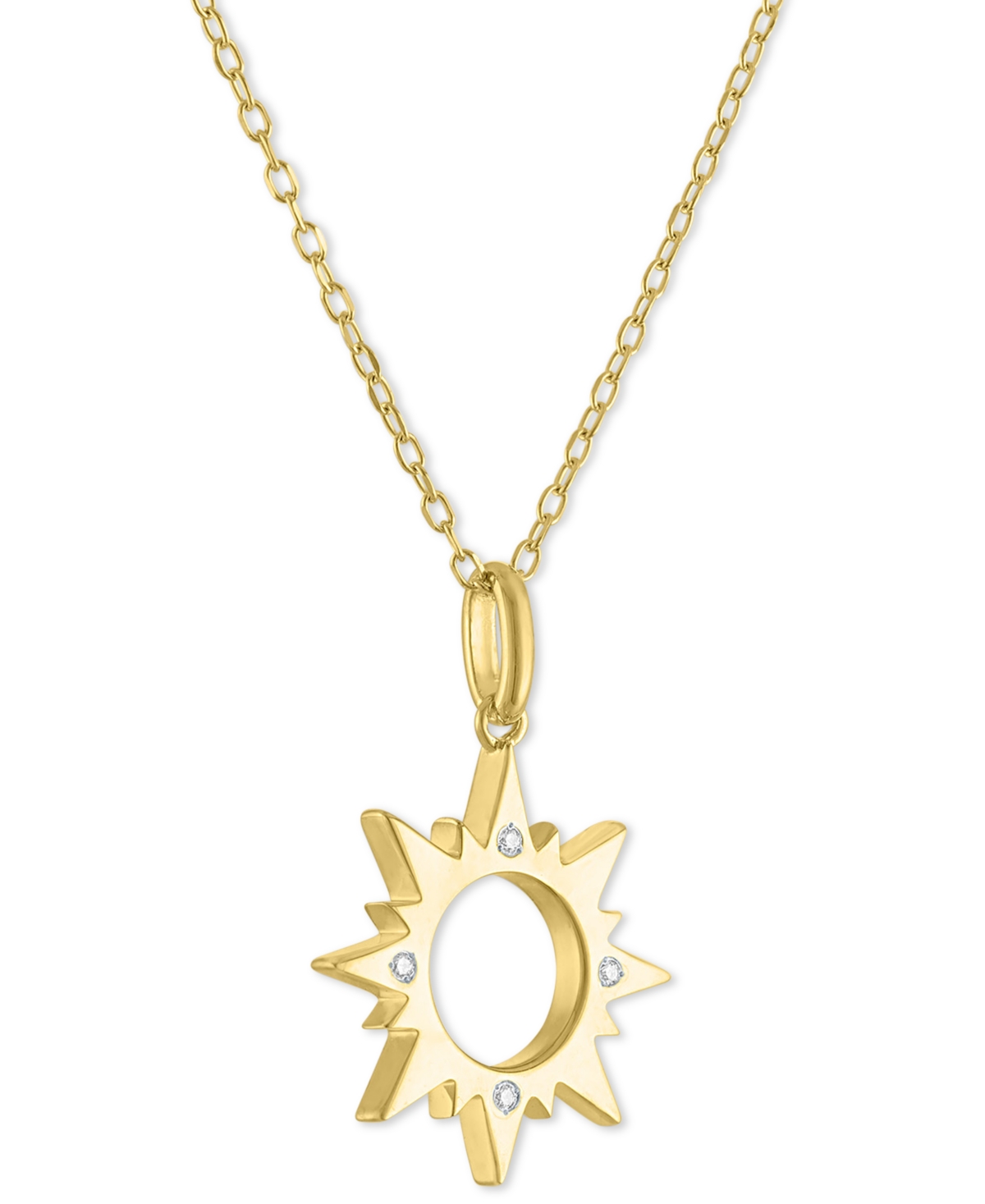 Macy's Diamond Accent Sun Pendant Necklace In 14k Gold-plated Sterling Silver, 16" + 2" Extender In Gold-plated Sterling Silver