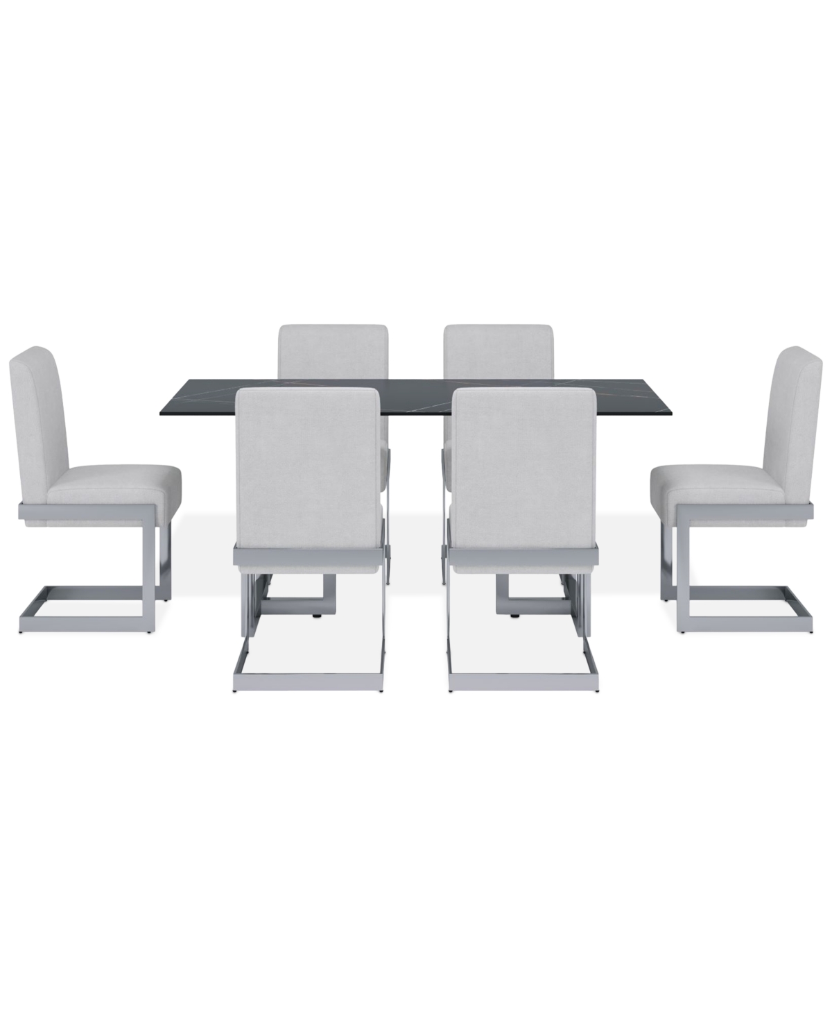 Macy's Emila 7 Pc. Dining Set (rectangular Table & 6 Chairs), Created For  In Black Sintered Stone With Silver Base